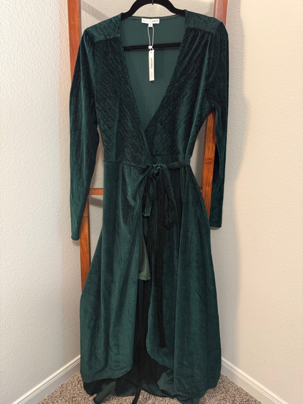 Baltic Born Emerald Green Velvet Long Sleeve Wrap Dress